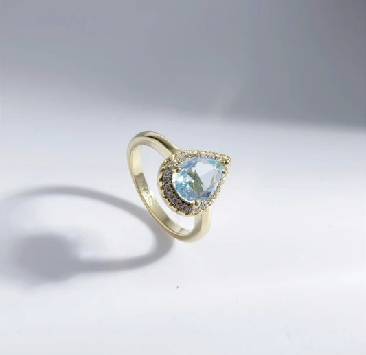 Anel Solitário Gota Azul